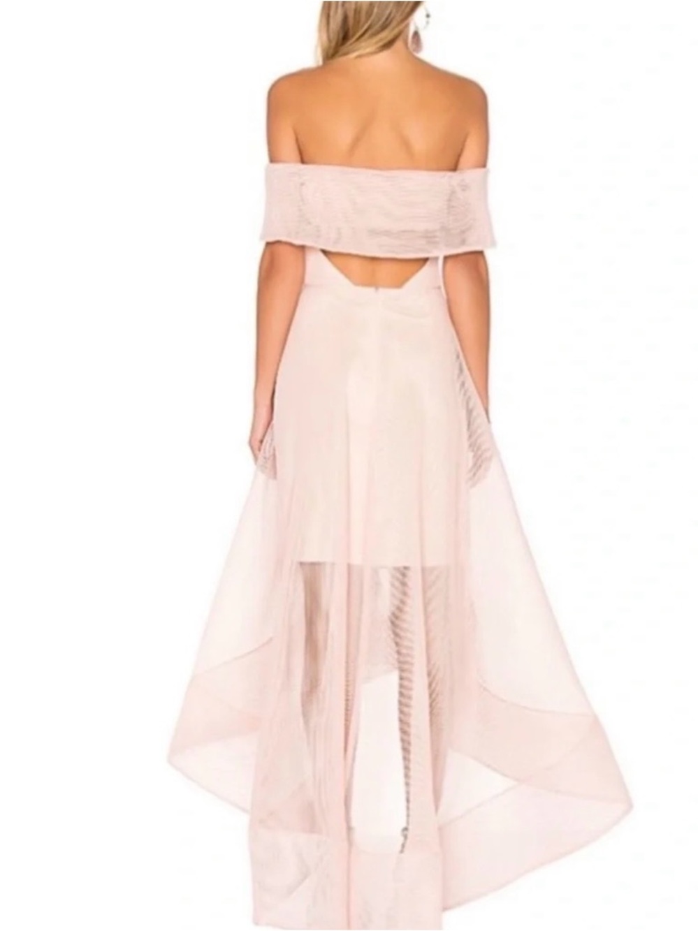 ⁠Bronx and Banco NWT Blush Pink Tulip Off Shoulder Cutout Mesh Gown Dress 4⁠ - Picture 4 of 16